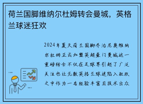 荷兰国脚维纳尔杜姆转会曼城，英格兰球迷狂欢
